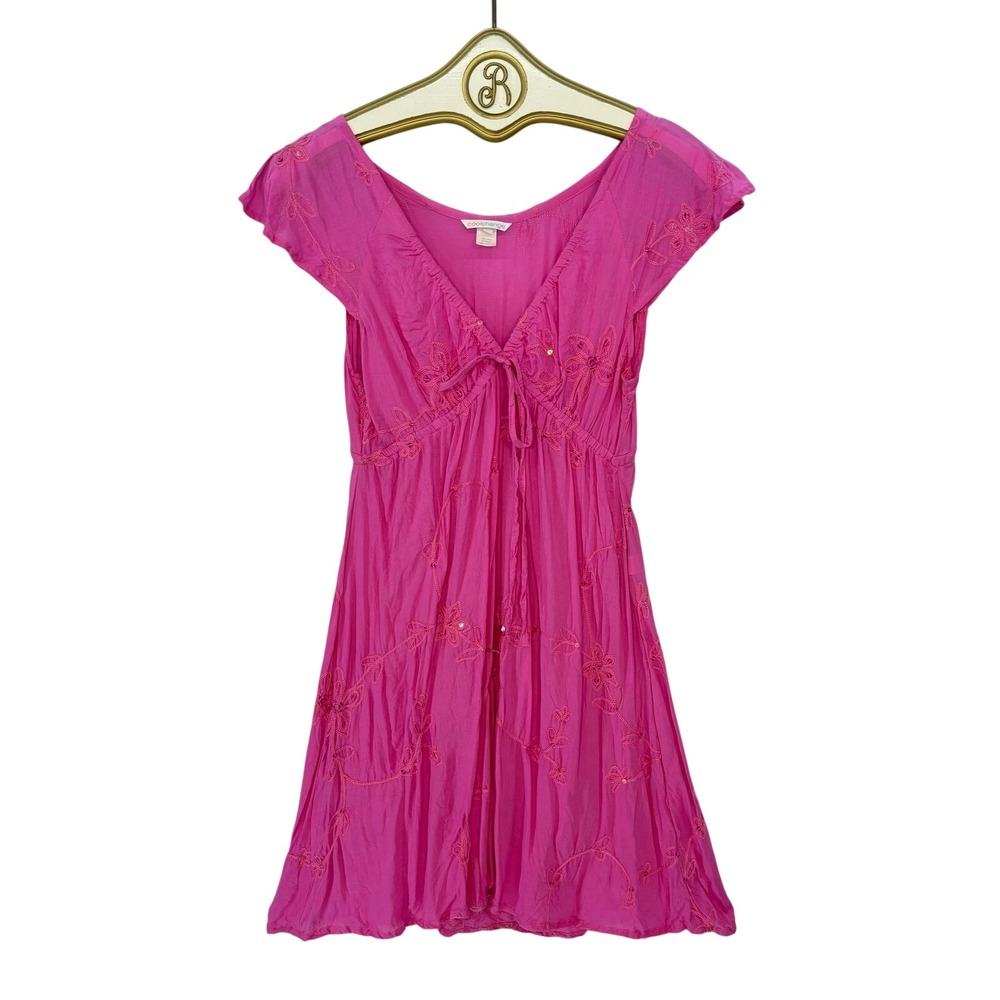 Cool Change Cover Up Mini Dress Pink Embroidered Sequin Summer Beach SMALL